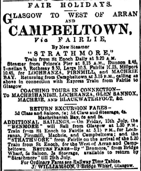 Strathmore sailings - July 14th 1898 Advert in Glasgow paper