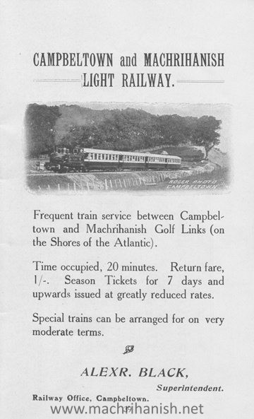 Old advert for the Campbeltown & Machrihanish Light Railway Company