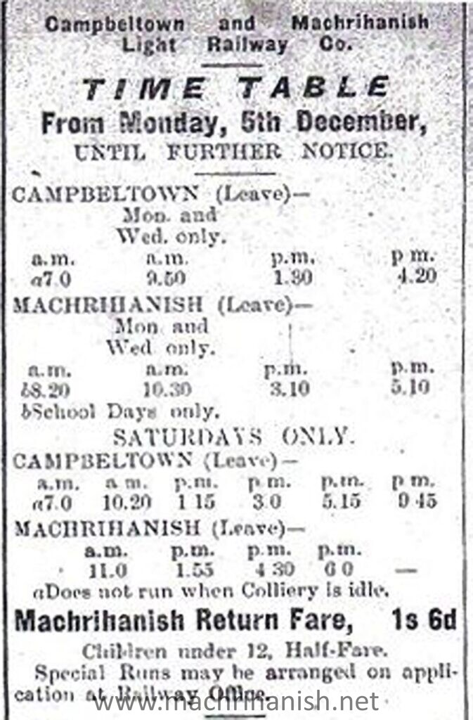 Timetable in 1912